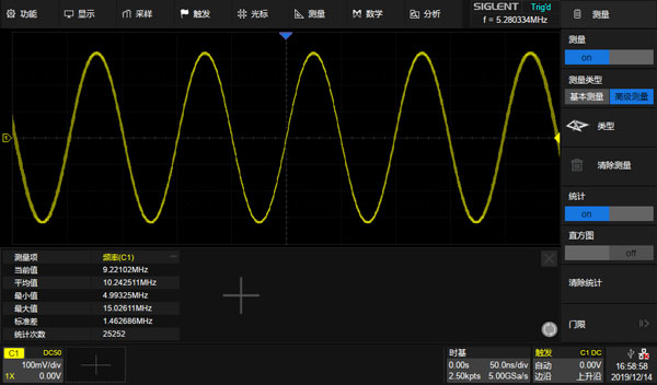 示波器测量统计功能测得的FM调频信号